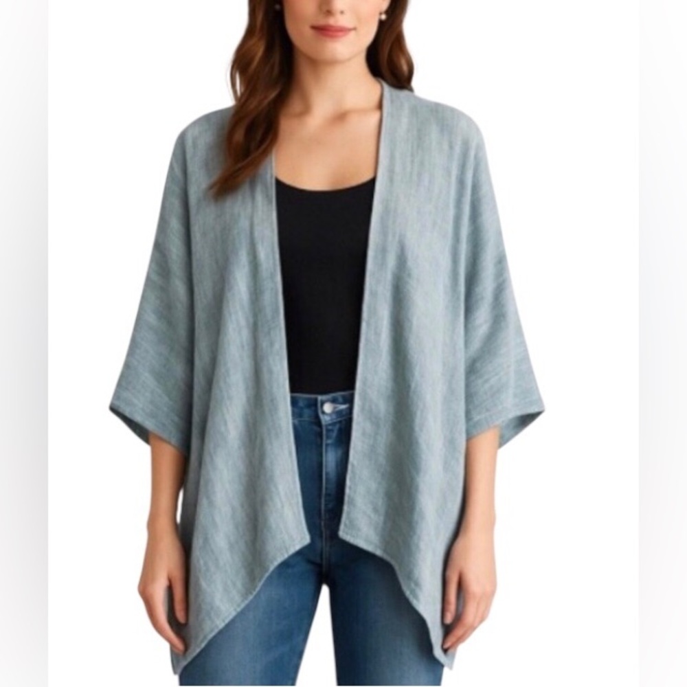NWT Lake Shore Dr Blue Drape Kimono Metallic Detail Open Front One Size